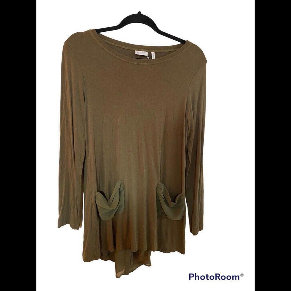 COPY - LOGO Lorie Goldstein Longsleeve Lightweight Olive Green Top. Sz.S